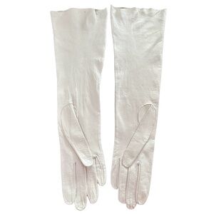 ALEXANDRE Vintage Ivory Leather Elbow Gloves Size 6.5 Marshall Fields France